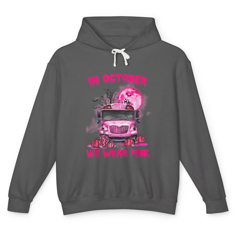 School Bus Driver Wear Pink Ribbon Breast Cancer Awareness Unisex Lightweight Hoodie