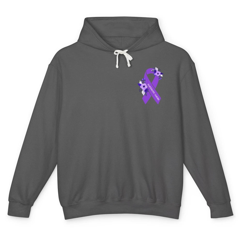 Pancreatic Cancer Awareness Floral Purple Ribbon Rainbow Unisex Lightweight Hoodie