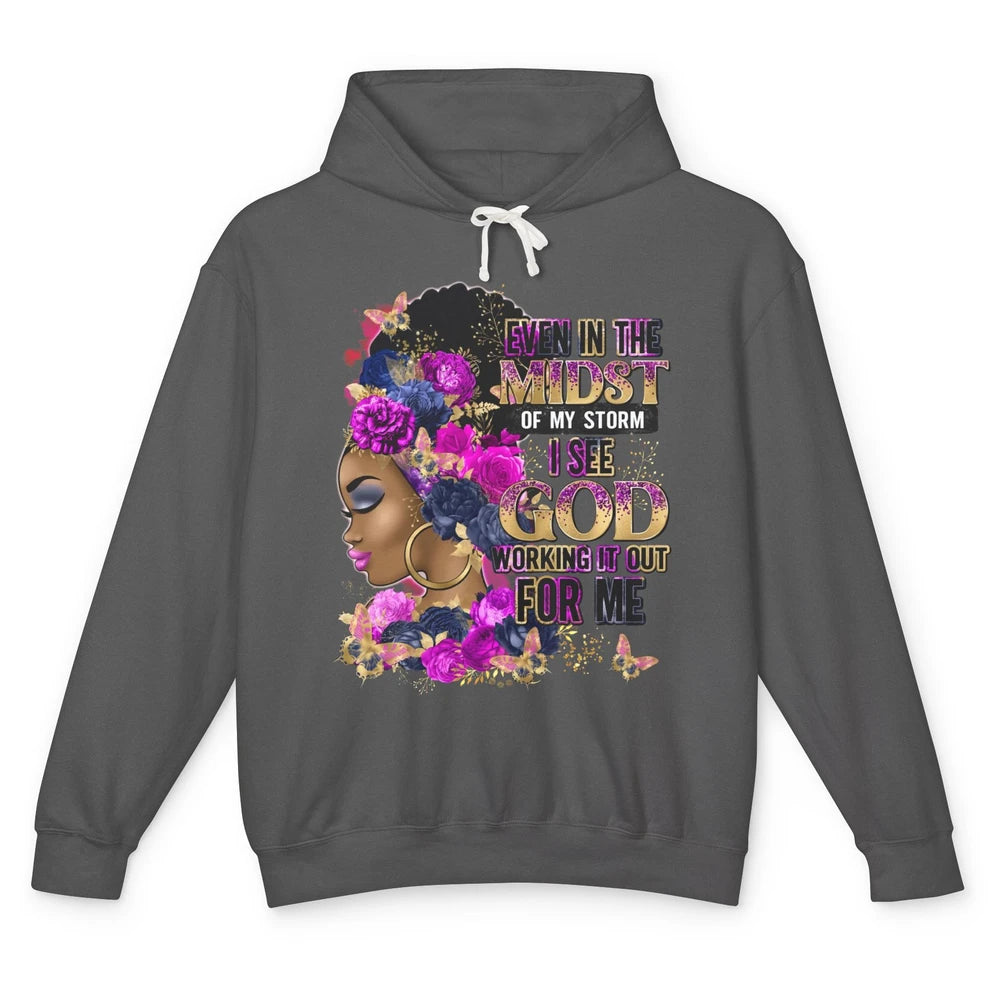 Black Girl In The Midst Of Storm Believe In God Christian Unisex Lightweight Hoodie