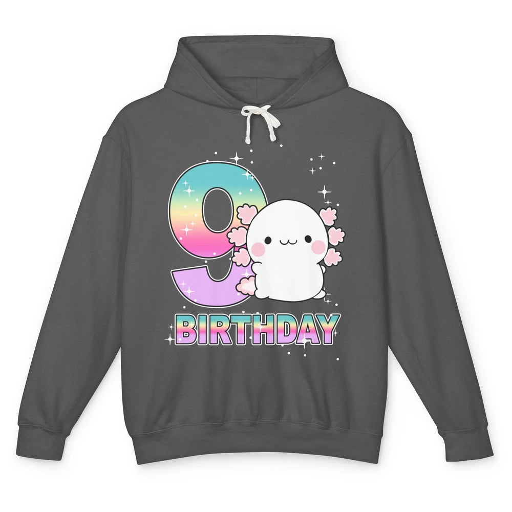 Cute Axolotl 9th Birthday Girl Boy 9 Years Old Birthday Gift Unisex Lightweight Hoodie