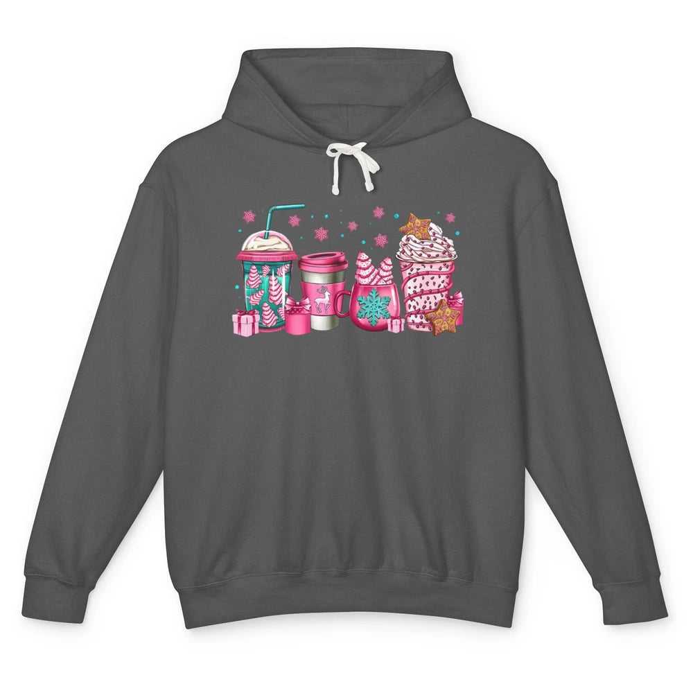 Pink Christmas Coffee Christmas Tree Cake Christmas Lovers Unisex Lightweight Hoodie