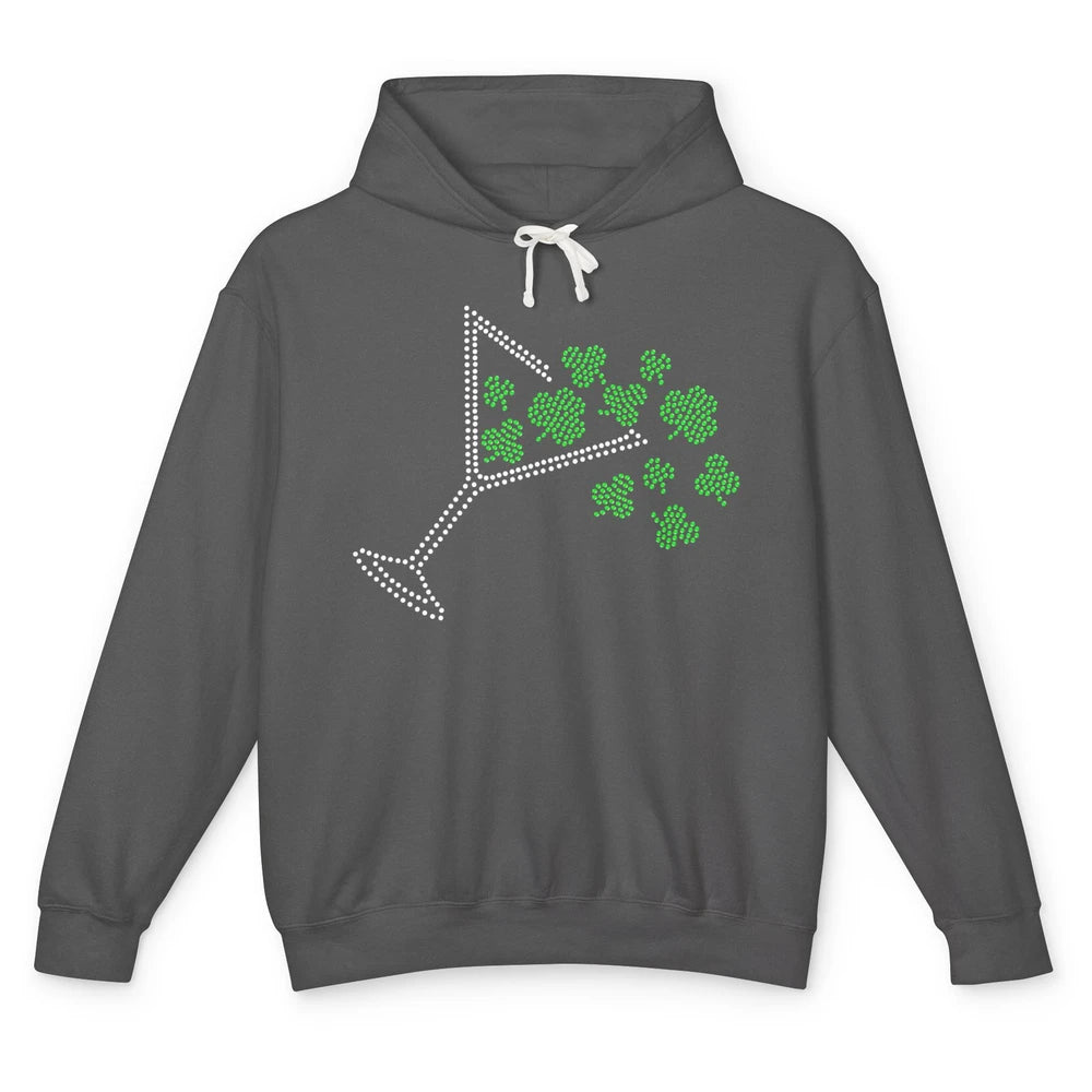 St Patrick's Day Martini Clover Bling Rhinestone Paddy's Day Unisex Lightweight Hoodie