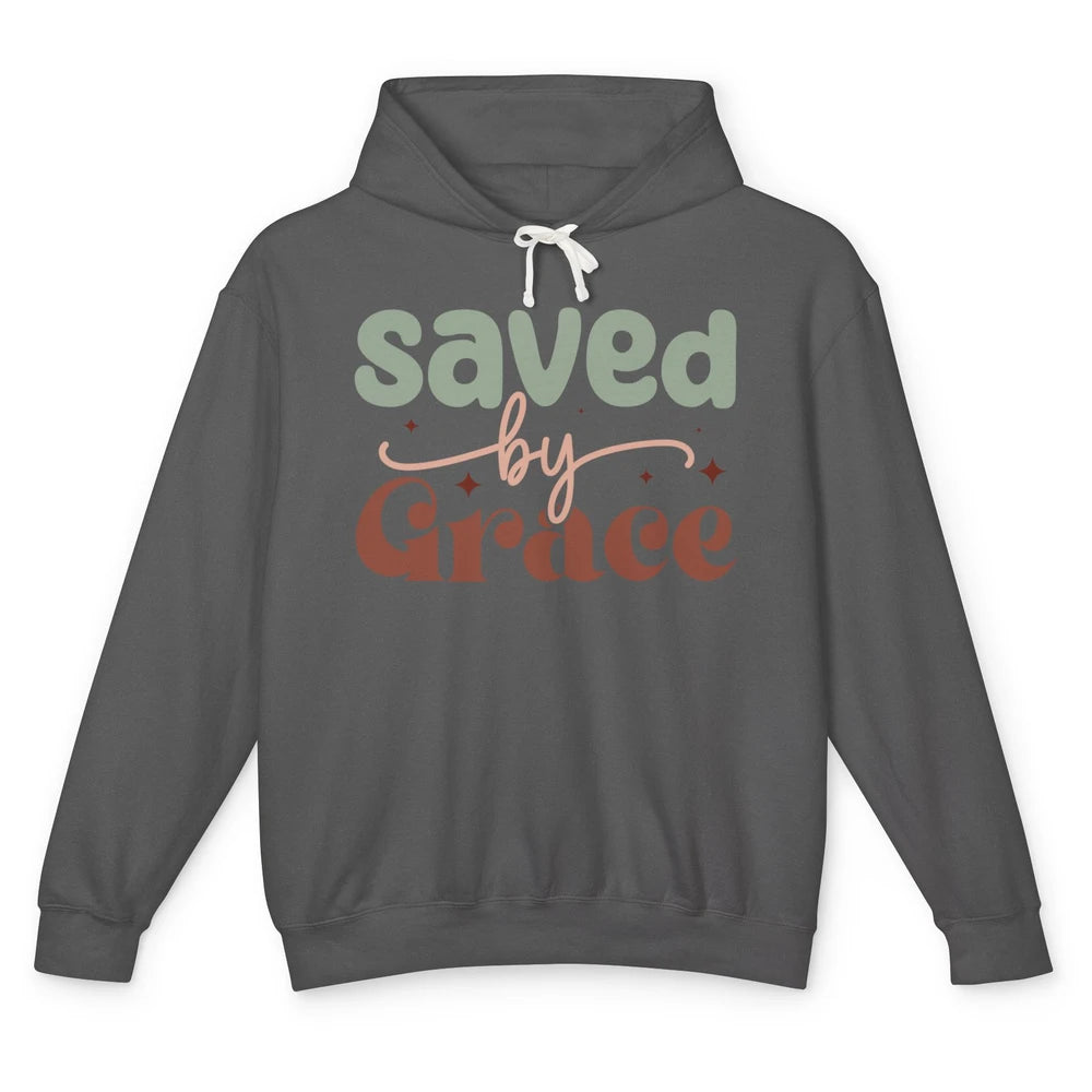 Boho Saved By Grace Jesus Christian Bible Verse Aesthetic Unisex Lightweight Hoodie