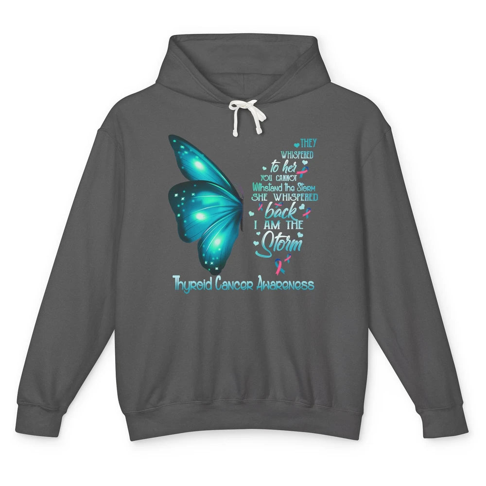 The Storm Teal Butterfly Warrior Thyroid Cancer Awareness Unisex Lightweight Hoodie