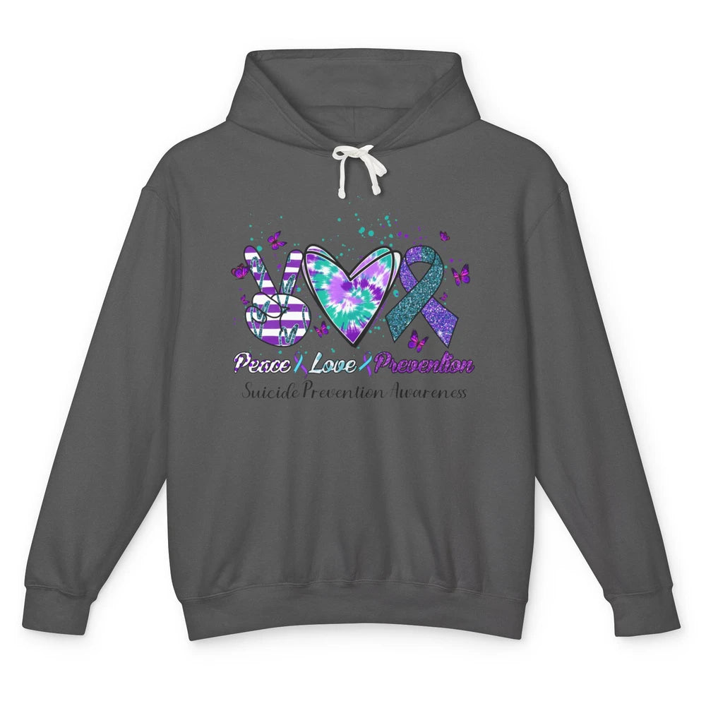 Peace Love Prevention Teal Purple Ribbon Suicide Awareness Unisex Lightweight Hoodie