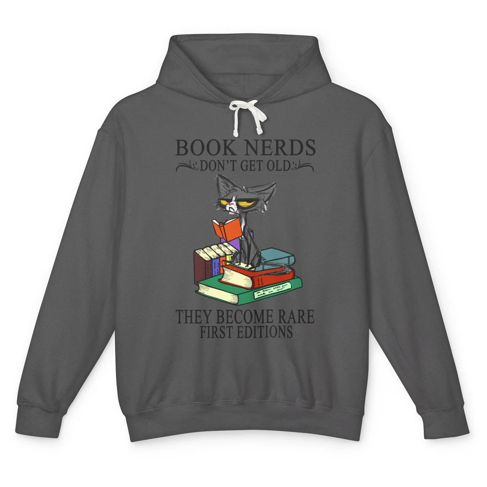 Cat Book Nerds Don't Get Old They Become Rare Reading Lovers Unisex Lightweight Hoodie