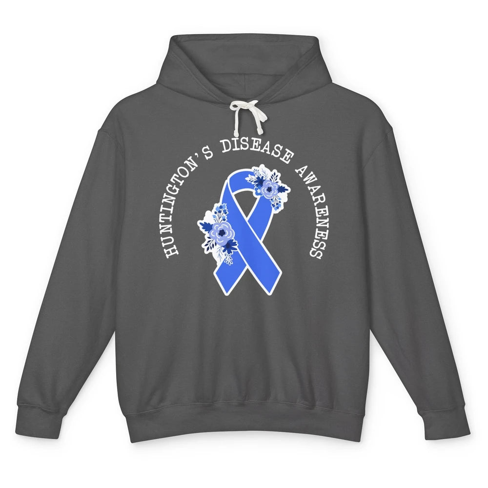 Huntington's Disease Awareness Floral Blue Ribbon Rainbow Unisex Lightweight Hoodie