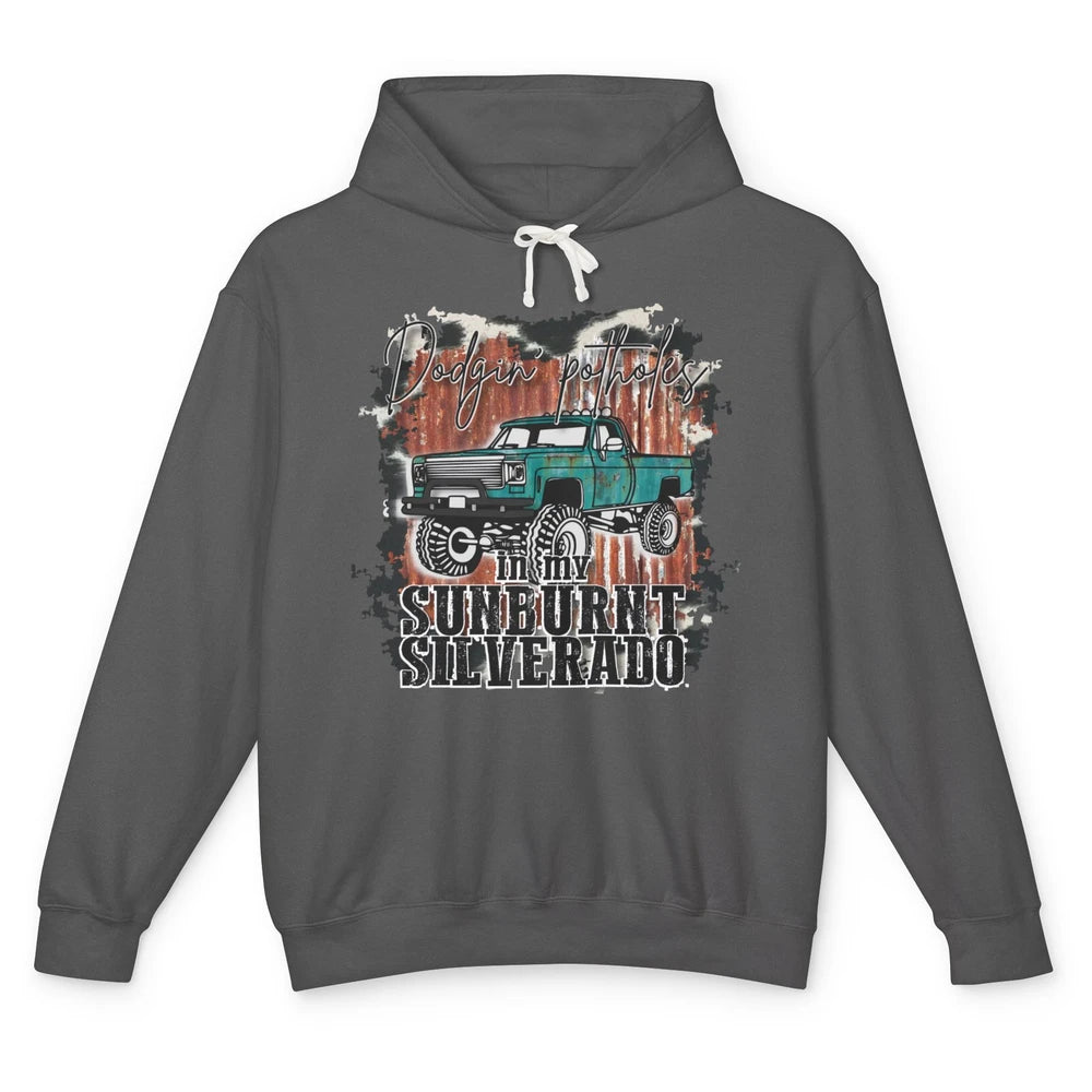 Cow Print Truck Dodging Potholes In My Sunburnt Western Girl Unisex Lightweight Hoodie