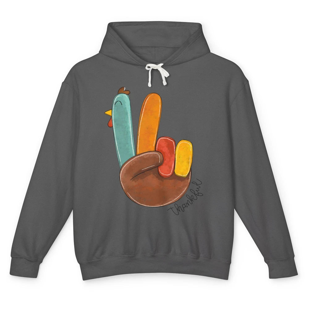 Funny Turkey Peace Sign Thankful Thanksgiving Gift Halloween Unisex Lightweight Hoodie