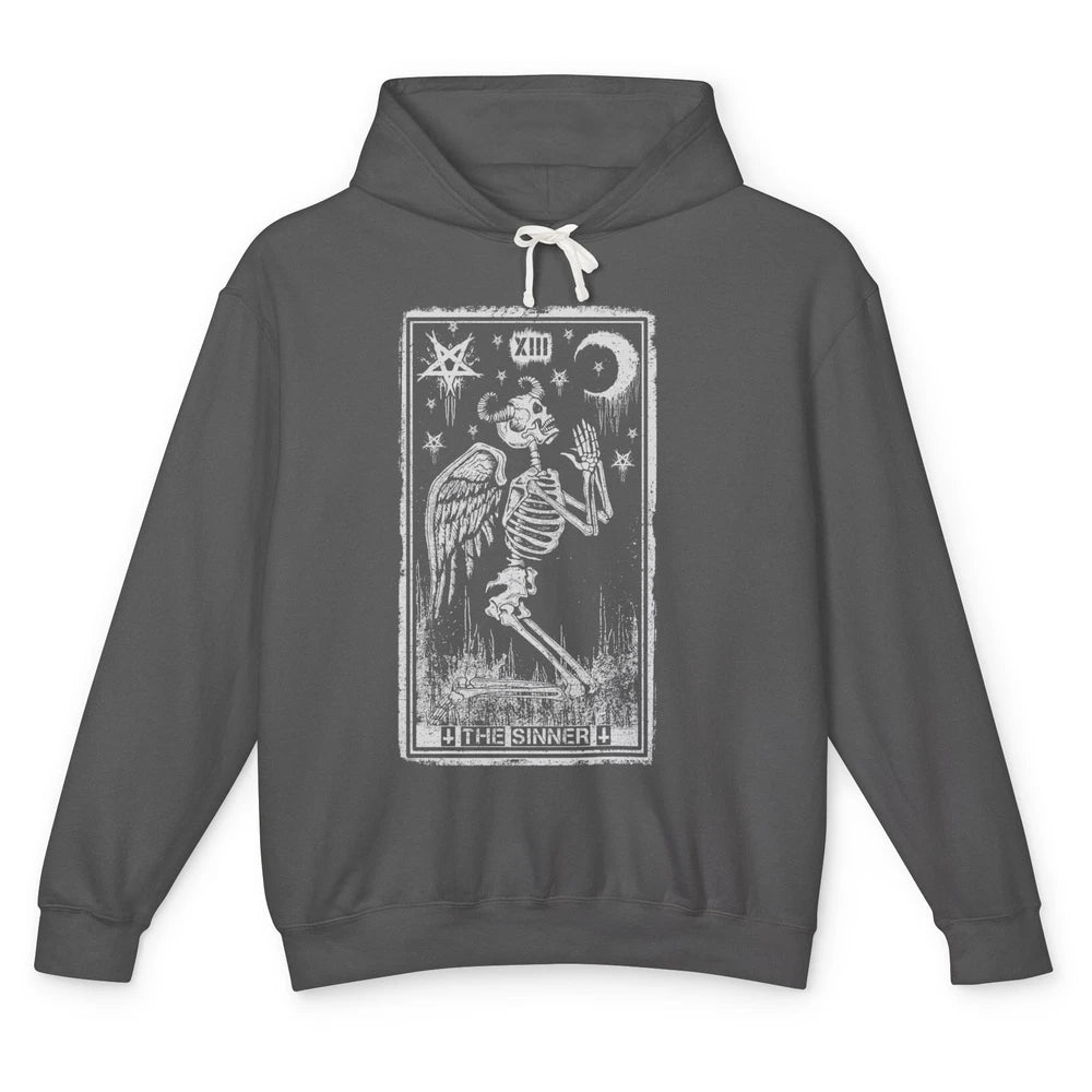 Retro Skeleton Kneeling The Sinner Tarot Card Wiccan Pagan Unisex Lightweight Hoodie