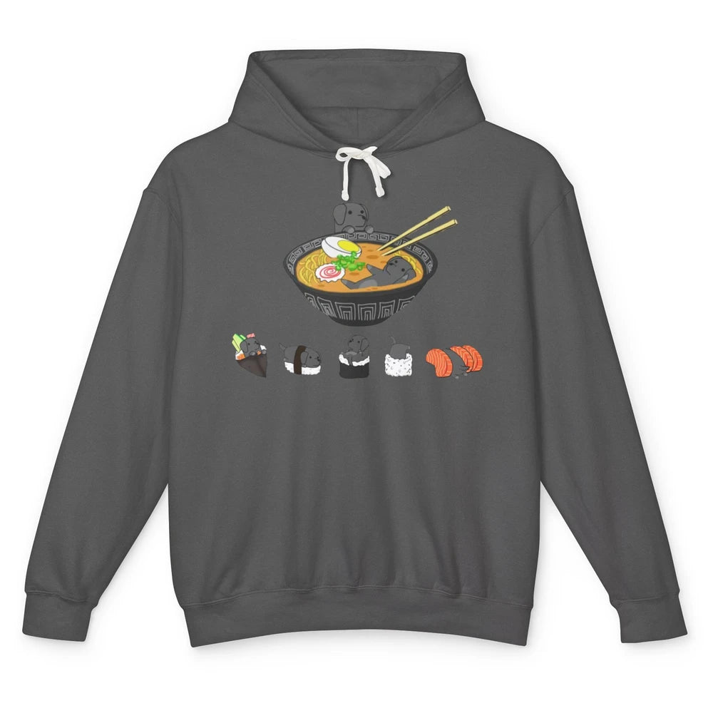 Black Labrador Sushi Ramen Bowl Japanese Kawaii Dog Mom Unisex Lightweight Hoodie