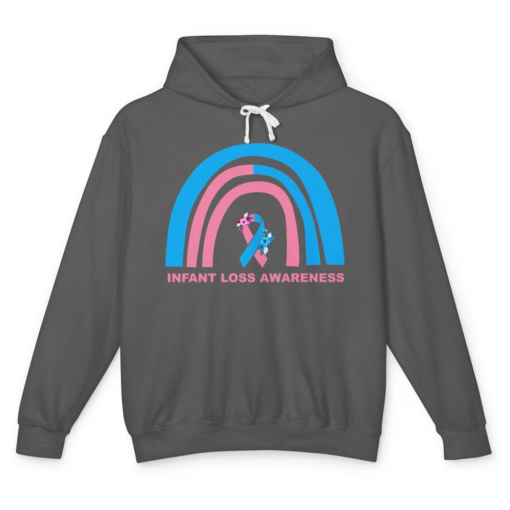 Infant Loss Awareness Floral Pink Blue Ribbon Rainbow Unisex Lightweight Hoodie