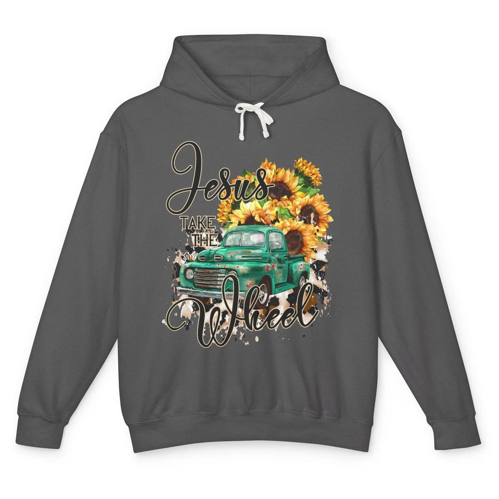 Sunflower Truck Jesus Take The Wheel Christian Gift Leopard Unisex Lightweight Hoodie