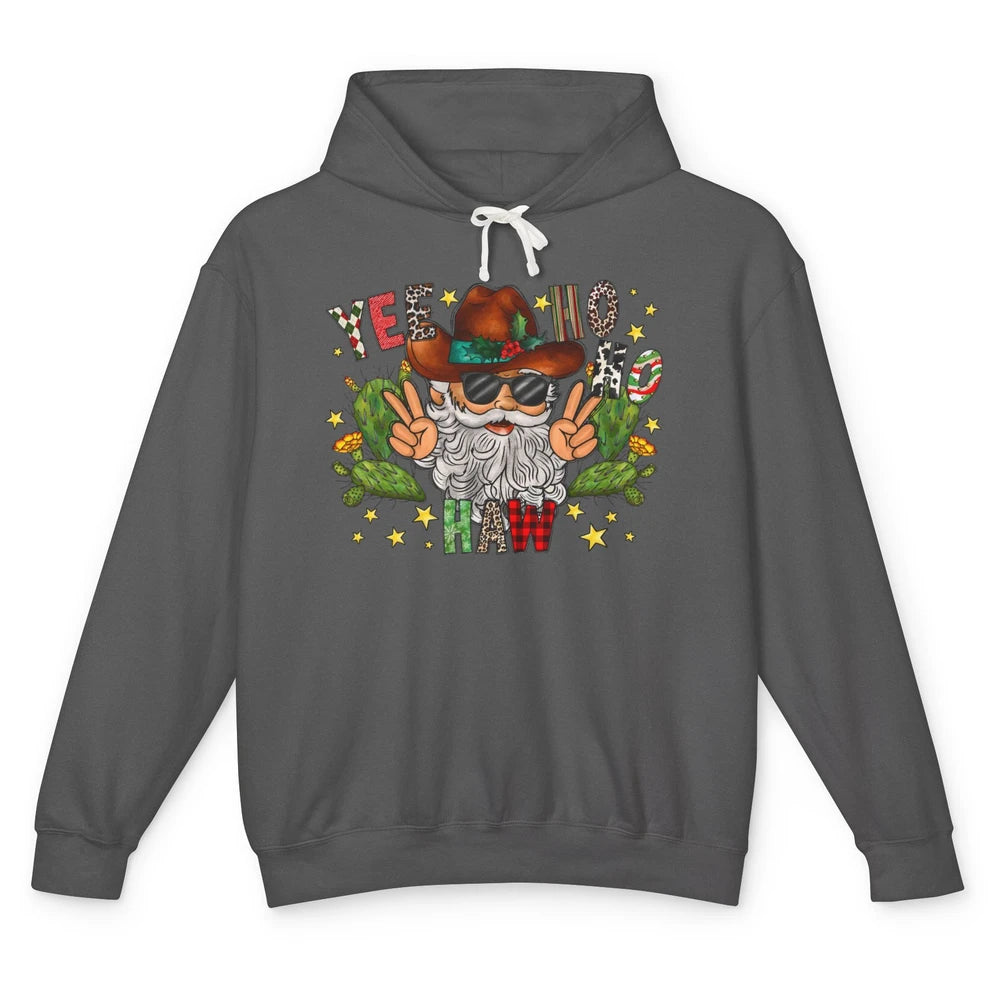 Leopard Santa Cowboy Yee Ho Haw Christmas Western Country Unisex Lightweight Hoodie