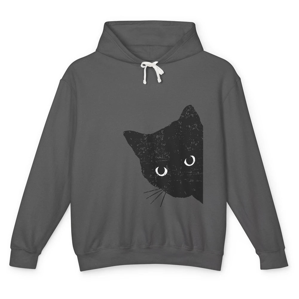 Funny Retro Black Cat Peeking Ew People Anti Social Cat Unisex Lightweight Hoodie