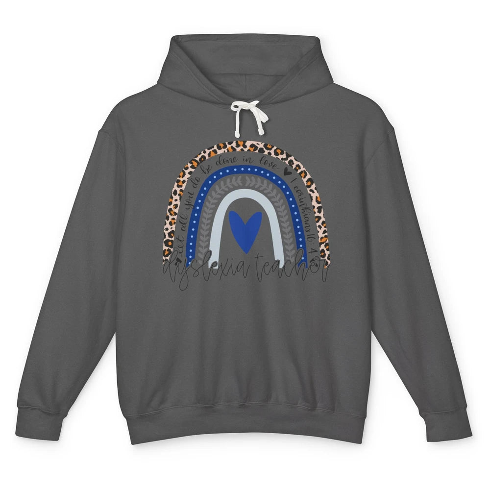 Dyslexia Teacher Leopard Rainbow Dyslexia Awareness Month Unisex Lightweight Hoodie