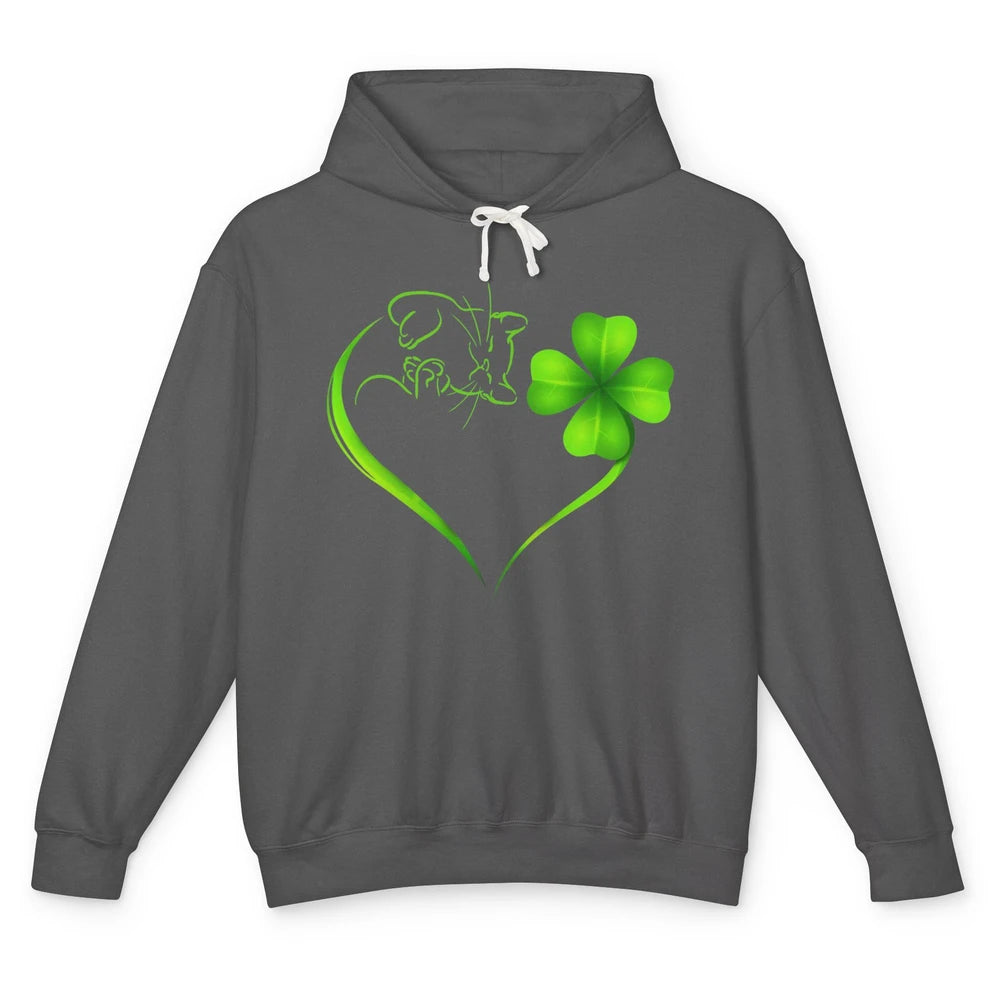 St Patricks Day Cat Shamrock Heart Go Lucky St Paddy Day Unisex Lightweight Hoodie