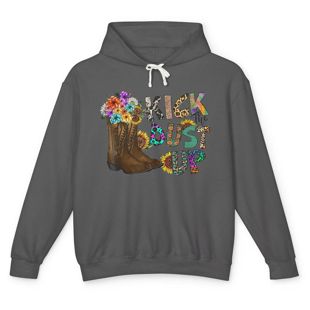 Floral Cowgirl Boots Kick Dust Up Sunflowers Leopard Cowboy Unisex Lightweight Hoodie