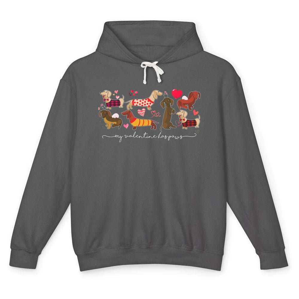 Cute My Valentine Has Paws Dachshund Valentines Day Dog Mom Unisex Lightweight Hoodie