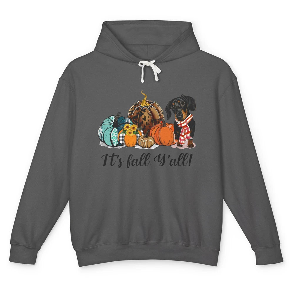 Weenie Dog Love Fall Yall Pumpkin Autumn Halloween Dachshund Unisex Lightweight Hoodie