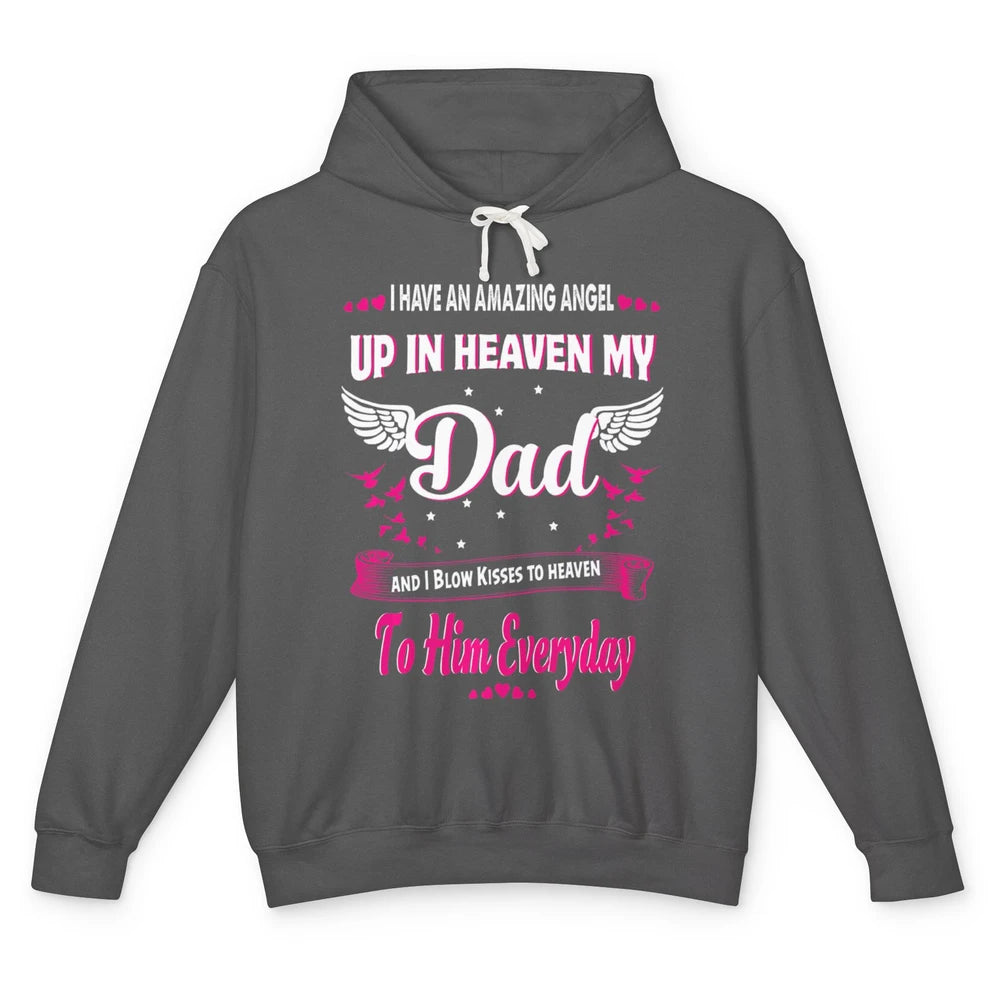 Heaven Beautiful Dad In Heaven Angel Wings Father Guardian Unisex Lightweight Hoodie