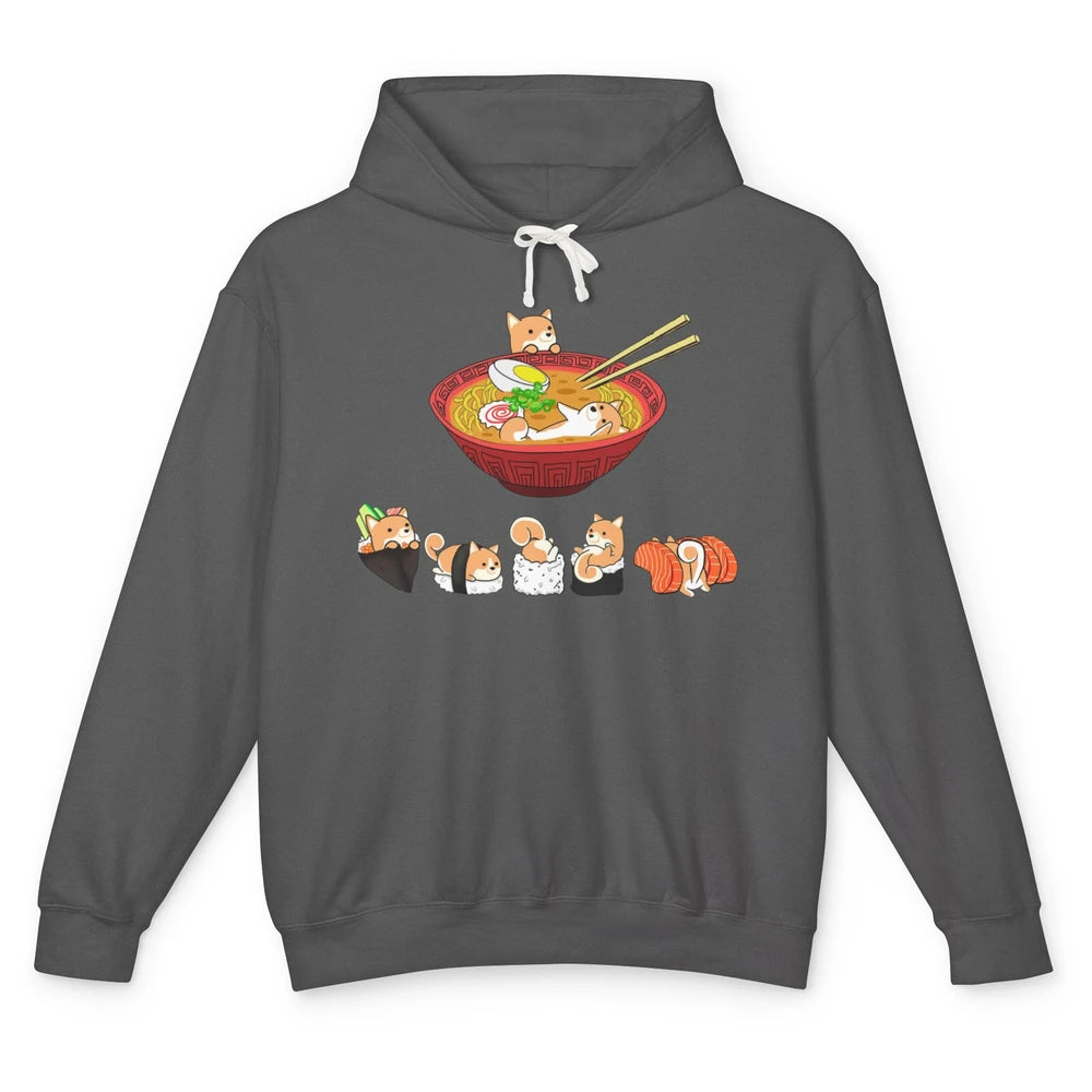 Funny Shiba Inu Sushi Ramen Bowl Cute Japanese Kawaii Dog Unisex Lightweight Hoodie