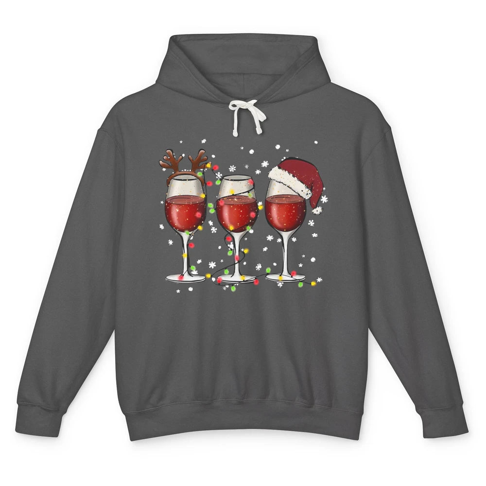 Christmas Red Wine Glass Santa Hat Reindeer Christmas Party Unisex Lightweight Hoodie