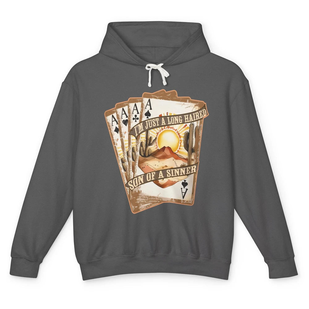 Retro Desert Sunset Long Haired Son Of Sinner Cards Western Unisex Lightweight Hoodie