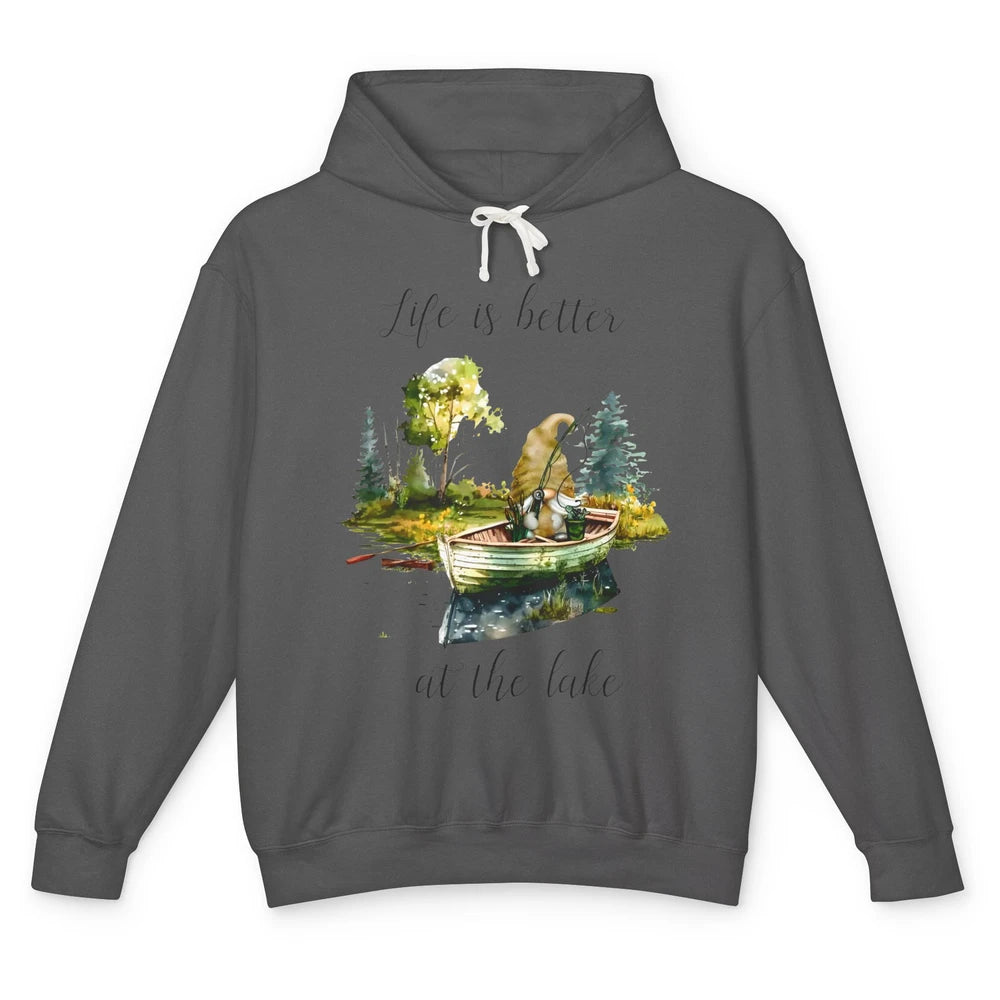 Fishing Gnome Fishing Boat Fisherman Outdoors Father Gift Unisex Lightweight Hoodie