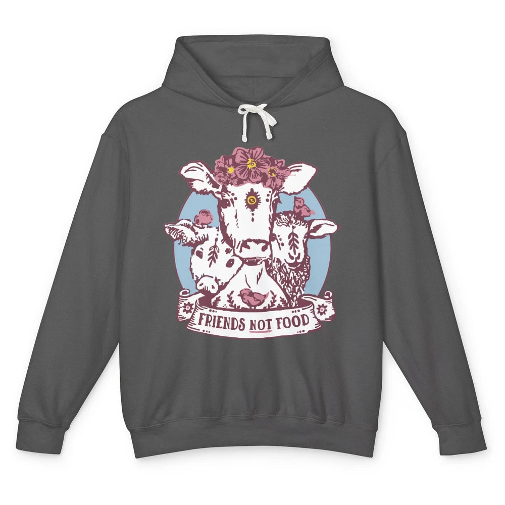 Funny Vegan Friends Not Food Vegetarian Floral Gothic Cow Unisex Lightweight Hoodie