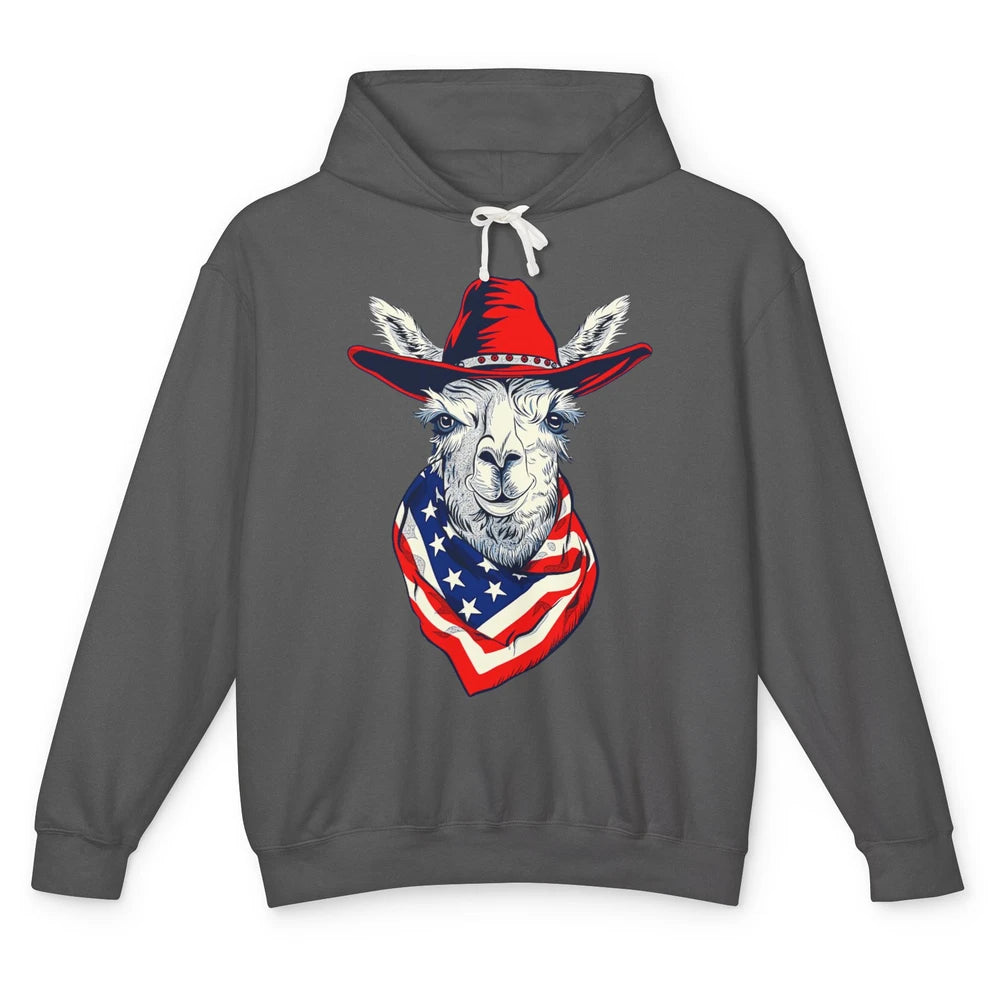 Funny Alpaca Cowboy Western Country Llama Rodeo USA Flag Retro Howdy Unisex Lightweight Hoodie