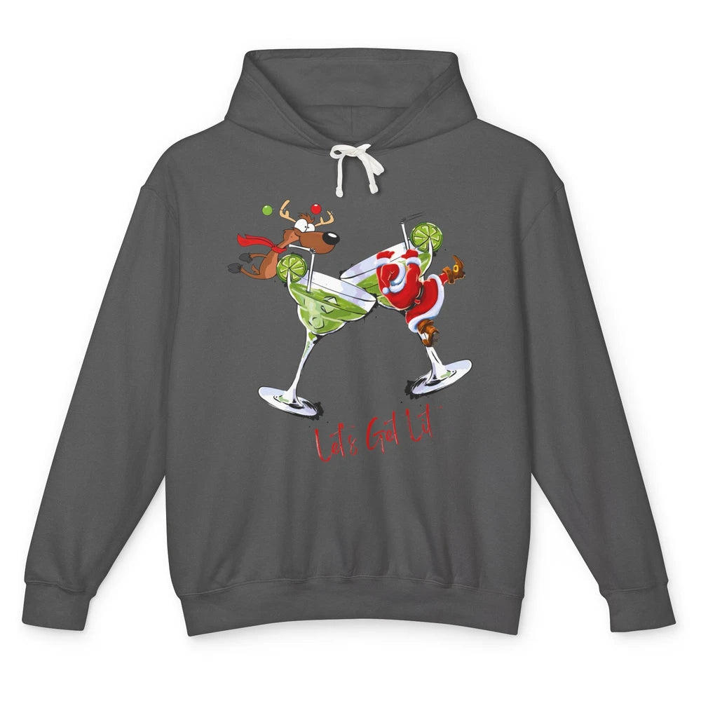 Party Santa & Reindeer Cocktail Glasses Let's Get Lit Xmas Unisex Lightweight Hoodie