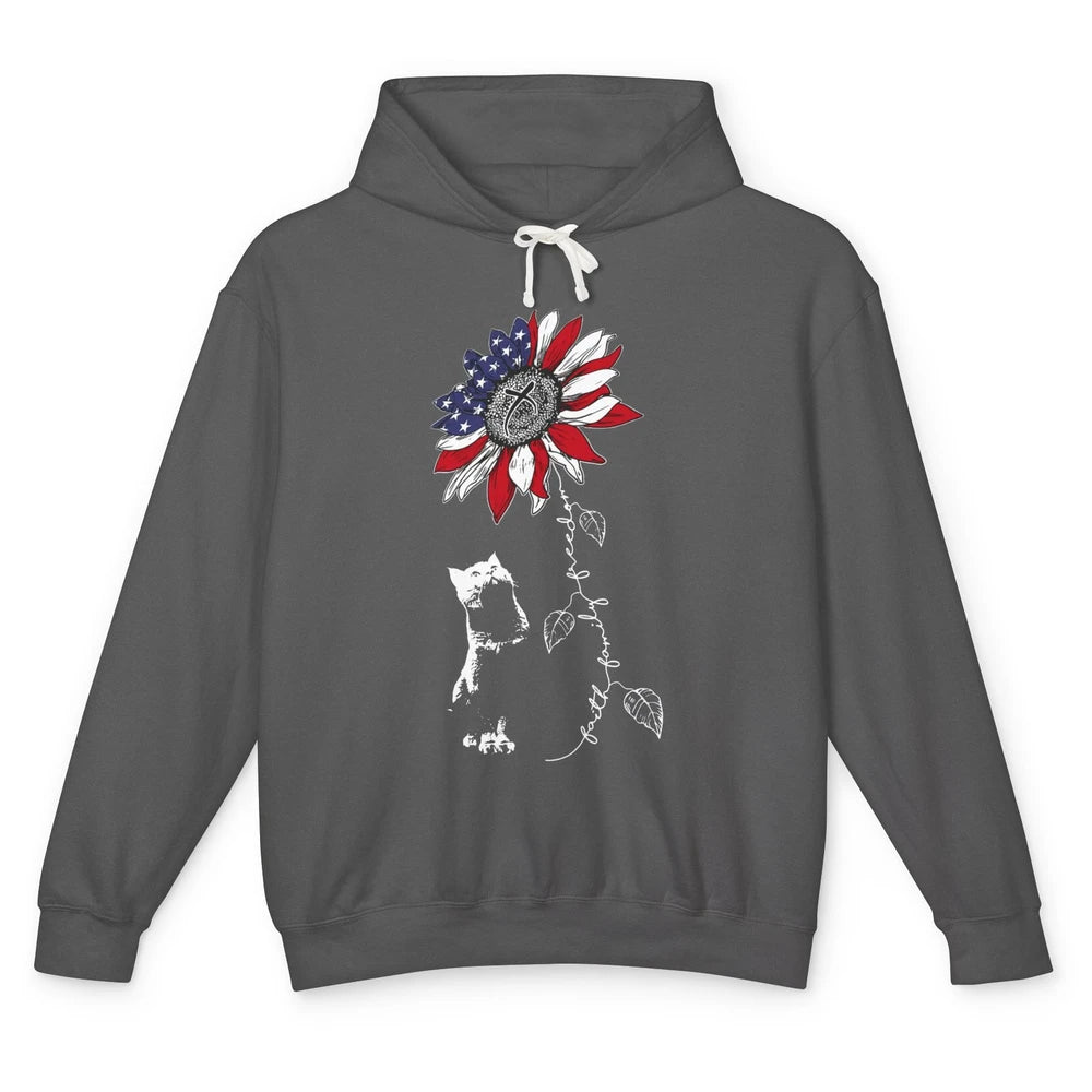 Cat Sunflower 4th Of July Patriotic Faith Family Freedom Unisex Lightweight Hoodie