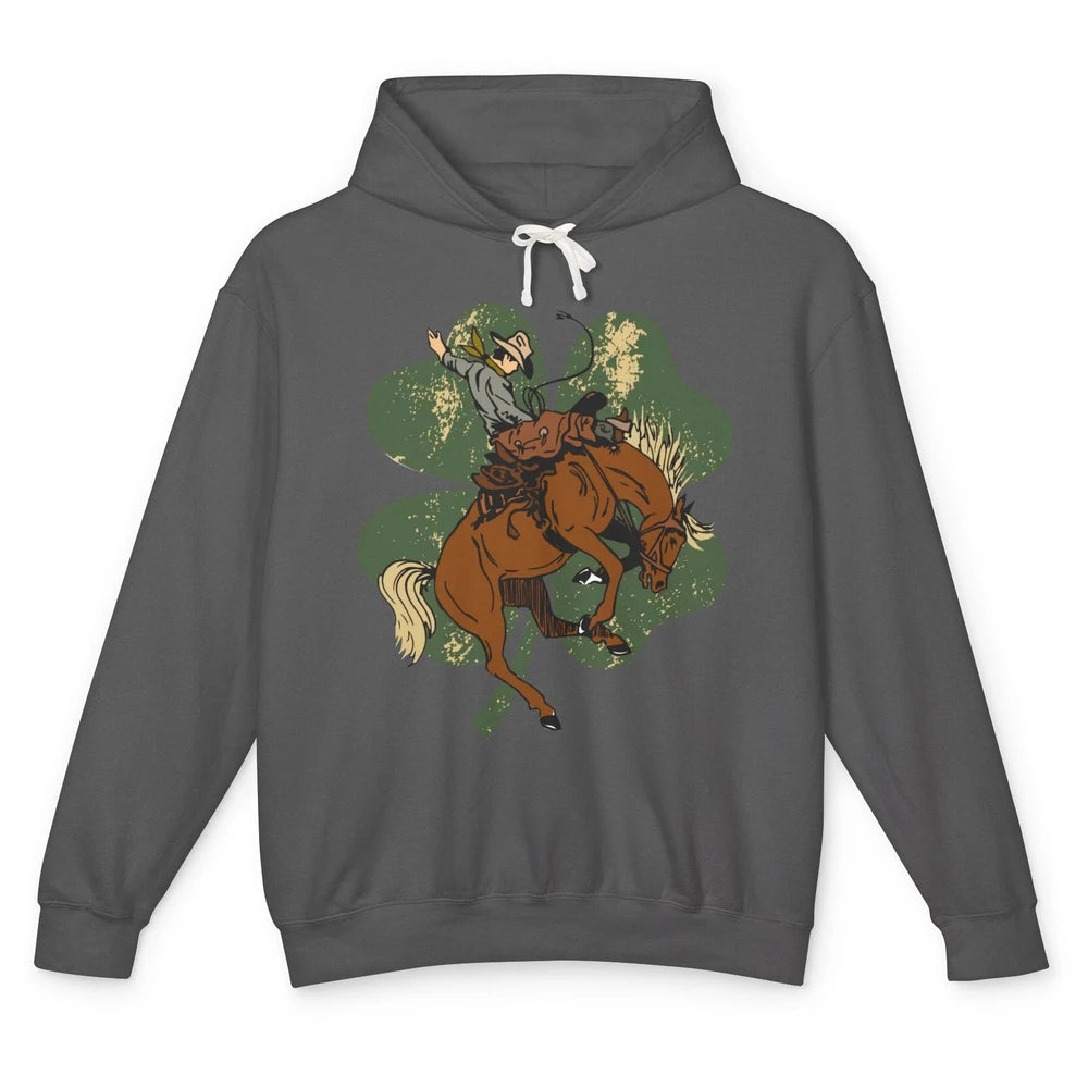 Cowboy Bronc Horsing Shamrocks St. Patricks Day Western Unisex Lightweight Hoodie