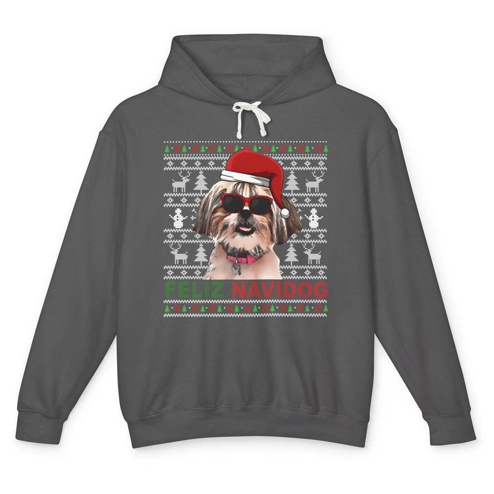 Funny Santa Shih Tzu Dog Feliz Navidog Christmas Tree Ugly Unisex Lightweight Hoodie