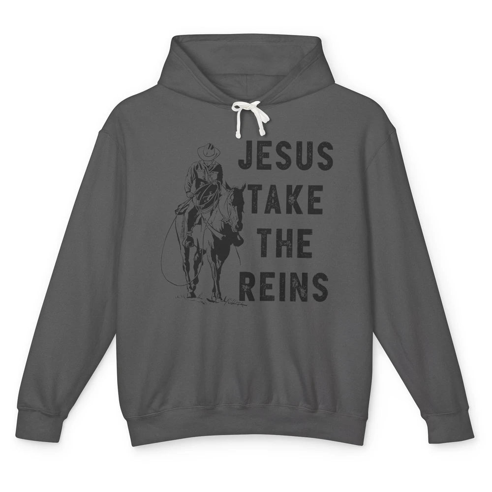 Retro Christian Cowboy Horsing Jesus Take The Reins Western Unisex Lightweight Hoodie