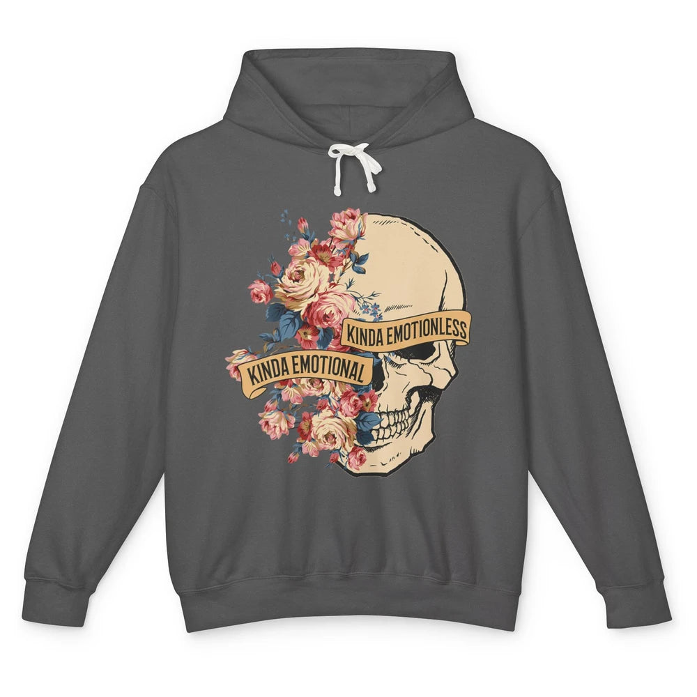 Kinda Emotional Emotionless Flower Skull Vintage Skeleton Unisex Lightweight Hoodie