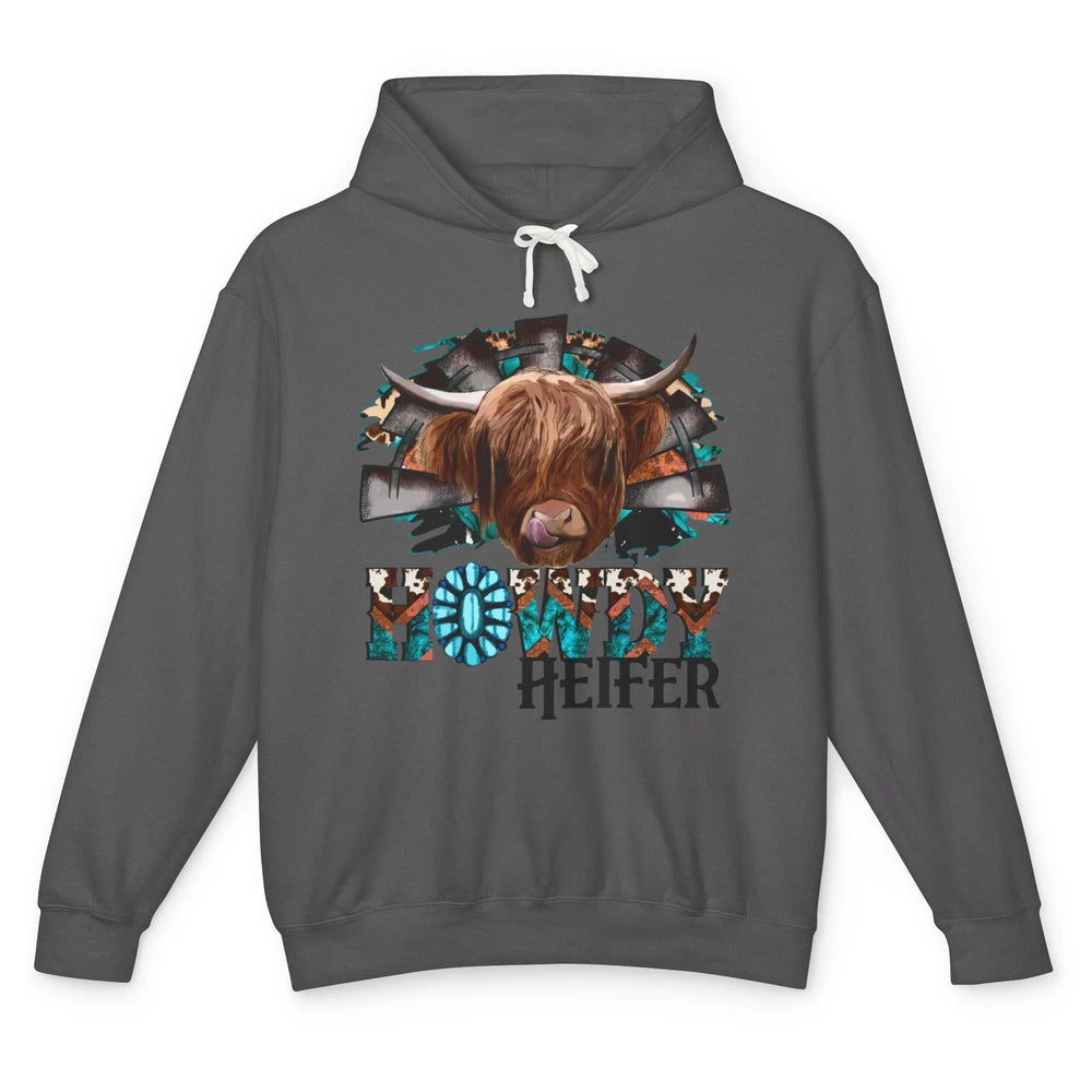 Leopard Highland Cow Howdy Heifer Western Country Cowboy Unisex Lightweight Hoodie