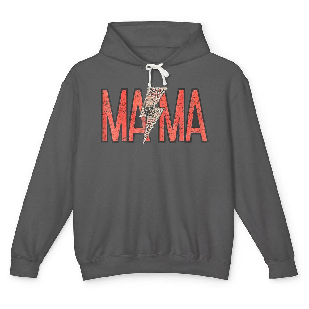 Mama Lightning Bolt Leopard Skull Mothers Day Mom Rocker Unisex Lightweight Hoodie