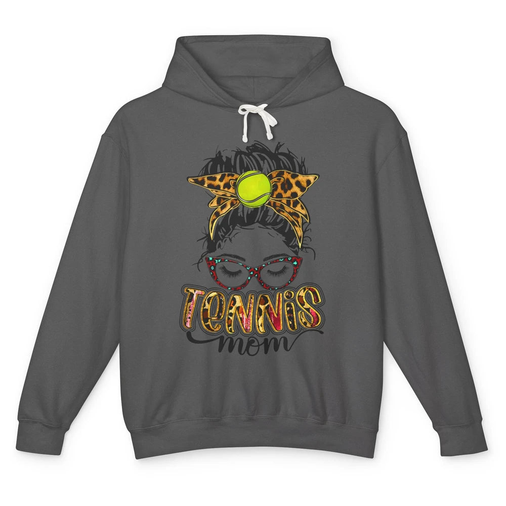 Tennis Mom Leopard Messy Bun Tennis Lady Tennis Players Gift Unisex Lightweight Hoodie