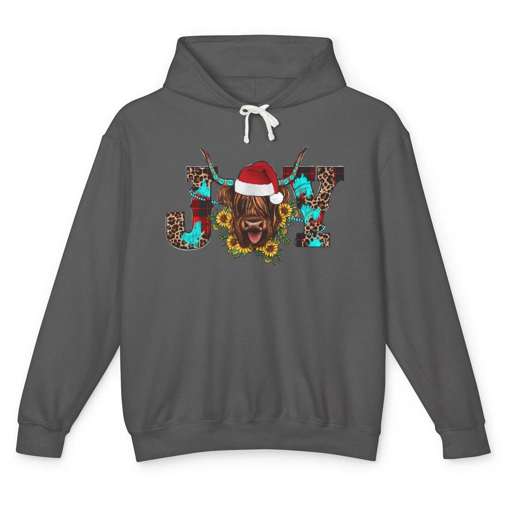 Highland Cow Christmas Joy Heifer Western Country Cowboy Unisex Lightweight Hoodie