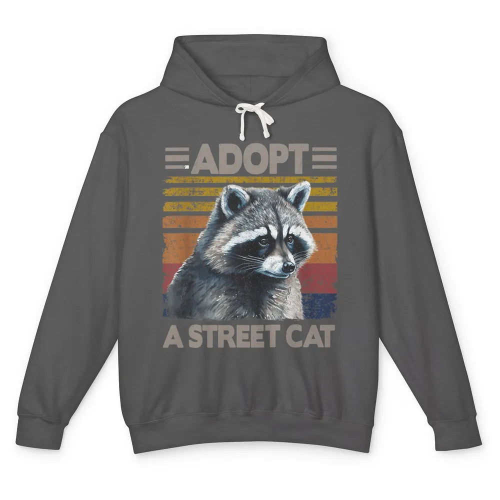 Retro Adopt A Street Cat Raccoon Watercolor Possum Adoption Unisex Lightweight Hoodie