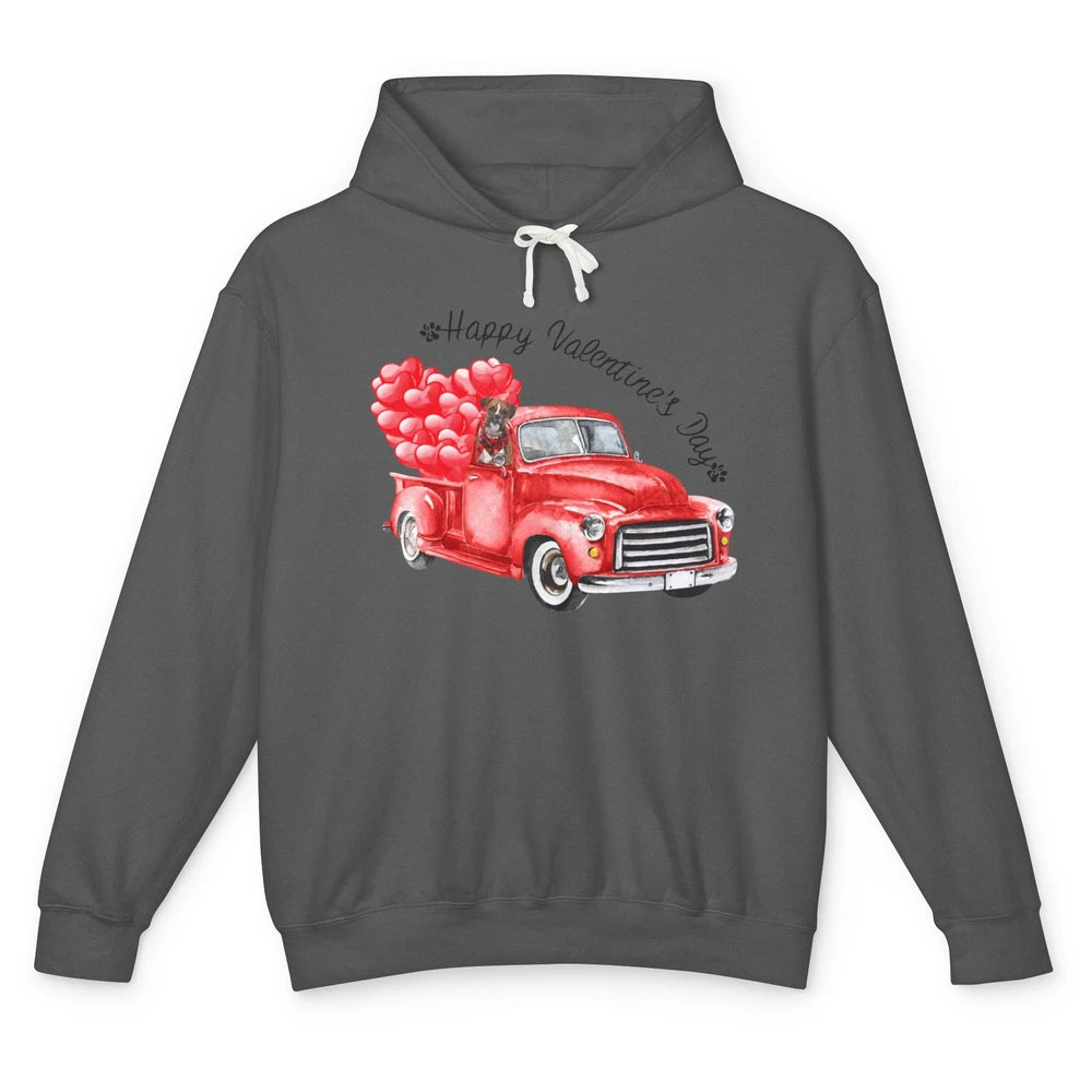 Boxer On Heart Truck Happy Valentines Day Boxer Dog Lovers Unisex Lightweight Hoodie