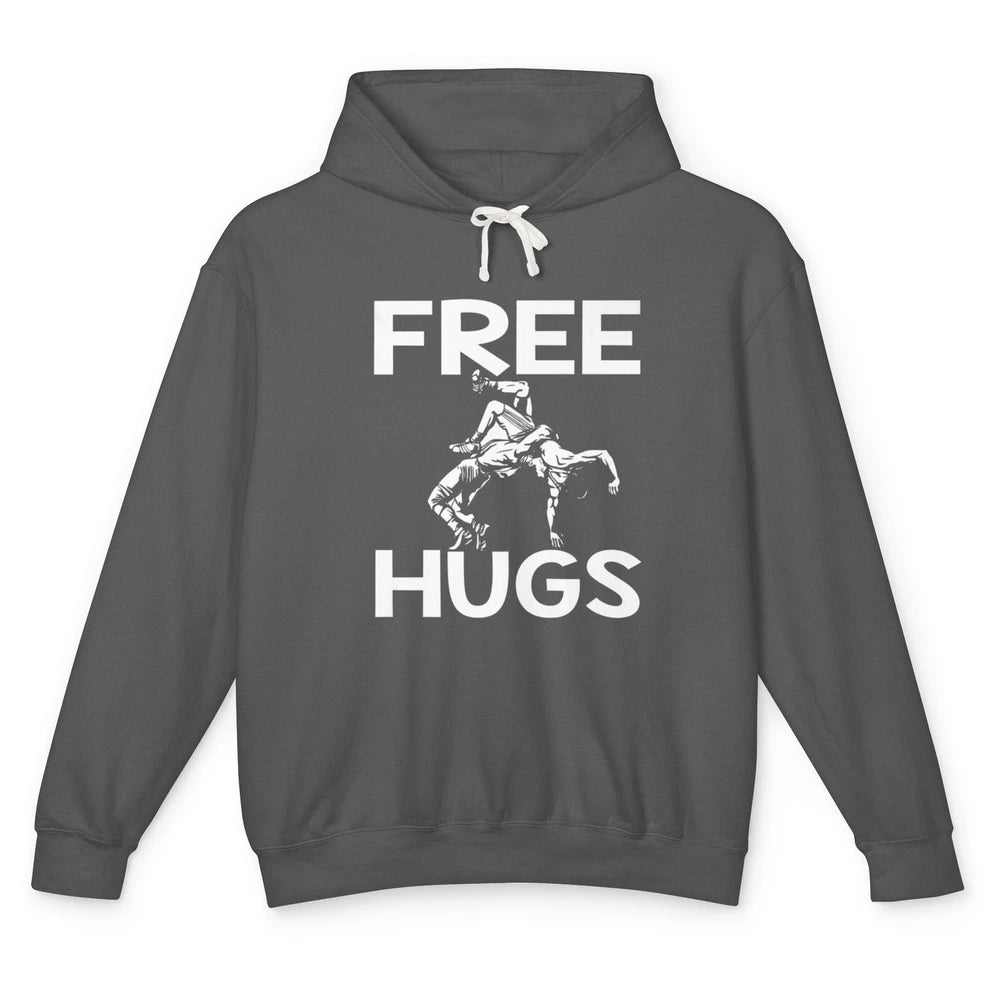 Vintage Wrestling Free Hugs Sports Martial Art Retro Wrestle Unisex Lightweight Hoodie