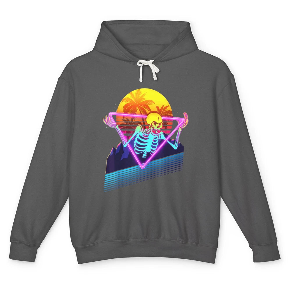 Funny Skeleton Meme Retro 80s Vaporwave Skull Goth Beach Unisex Lightweight Hoodie