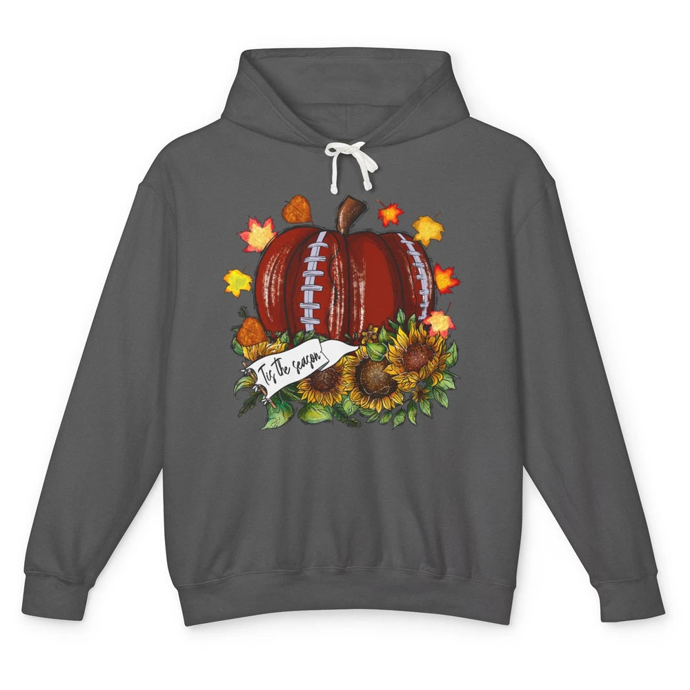 Football Pumpkin Tis The Season Sunflower Fall Leaves Autumn Unisex Lightweight Hoodie