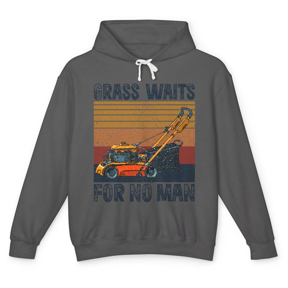 Vintage Lawn Mower Grass Waits For No Man Grass Gardening Unisex Lightweight Hoodie