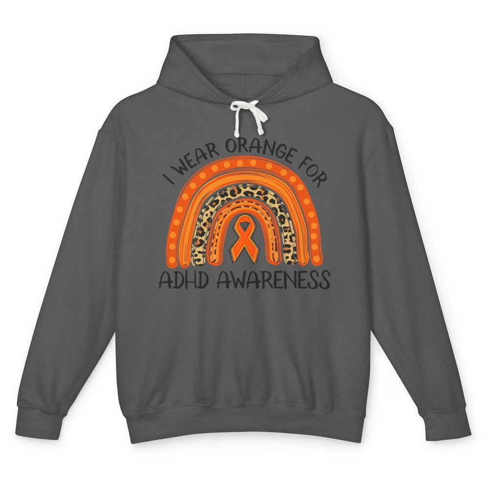 ADHD Awareness Month I Wear Orange For ADHD Rainbow Ribbon Unisex Lightweight Hoodie