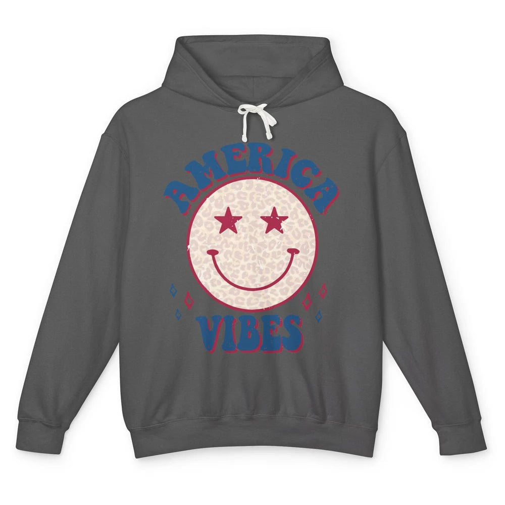 America Vibes Smile Patriotic 4th Of July Happy Face Summer Unisex Lightweight Hoodie