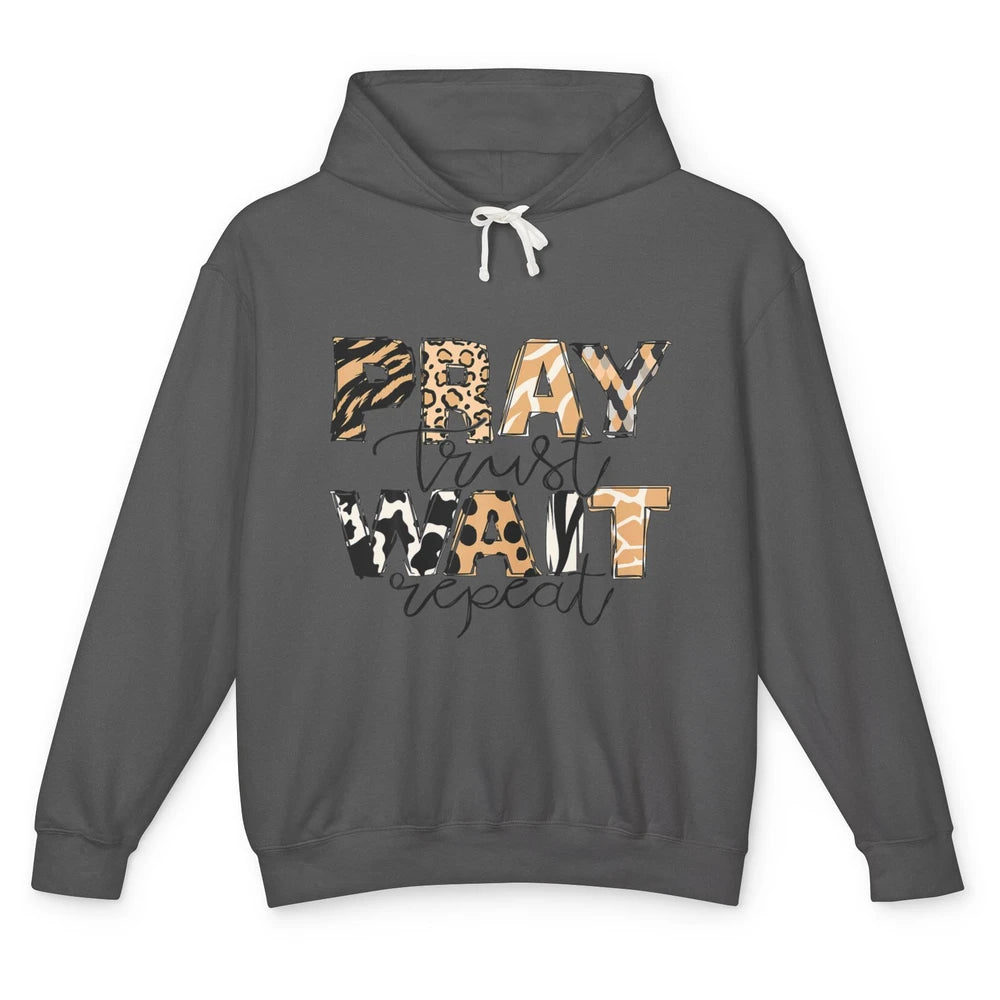 Bible Pray Trust Wait Repeat Jesus Christian Religious God Unisex Lightweight Hoodie